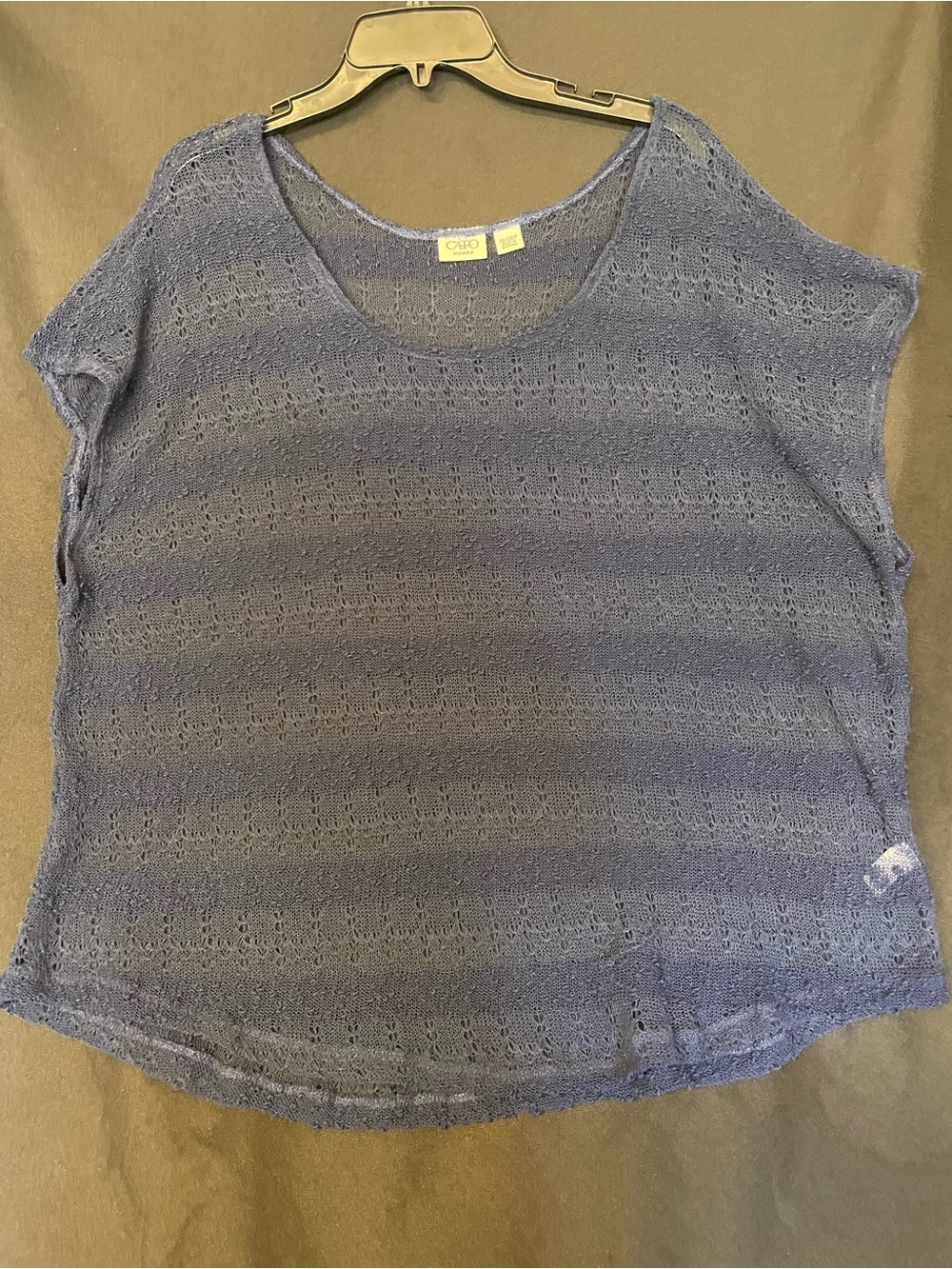 Cato Lavender Open-Knit Scoop Neck Short Sleeve Top